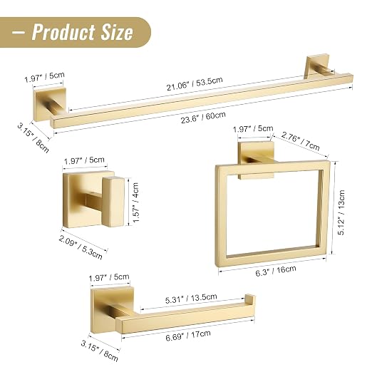 YACVCL Towel Bar Set 10-Piece Brushed Gold Bathroom Hardware Set, 23.6 Inch - Image 6
