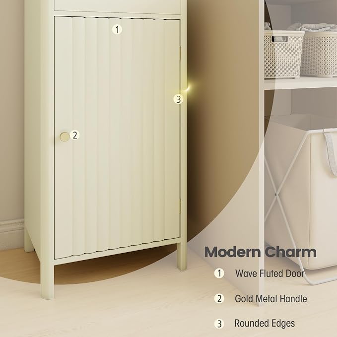 Tangkula 67" Tall Bathroom Cabinet, Narrow Floor Cabinet w/Fluted Door - Image 6