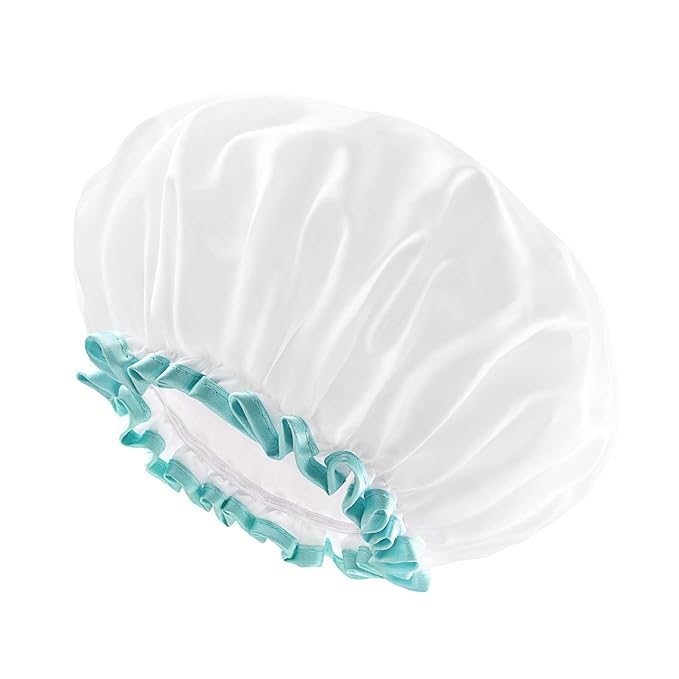 mikimini White Shower Cap for Long Hair 1 Pack, 12 inch large size, Waterproof - Image 9