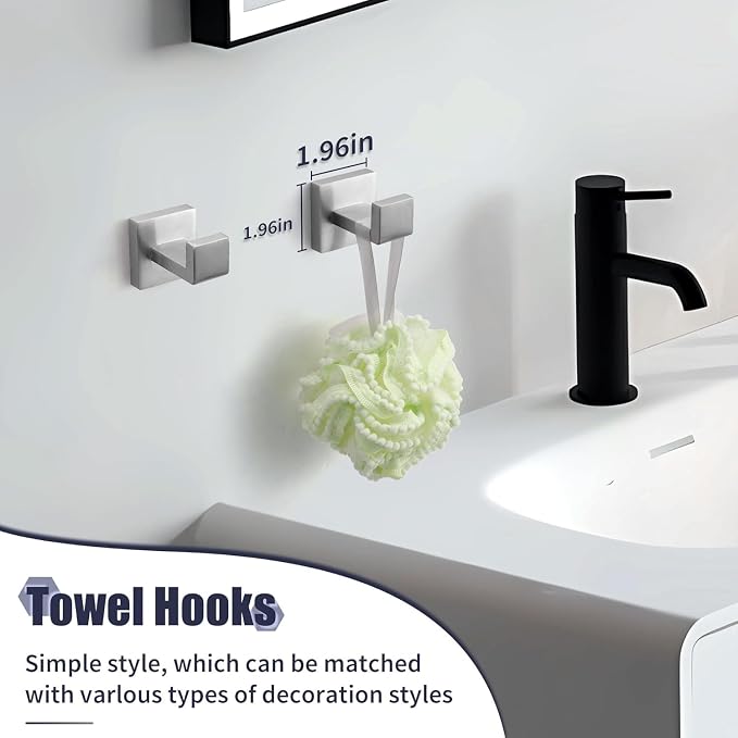 Bathroom Accessories Towel Bar Set: 20 Pieces Brushed Nickel Square Bathroom - Image 5