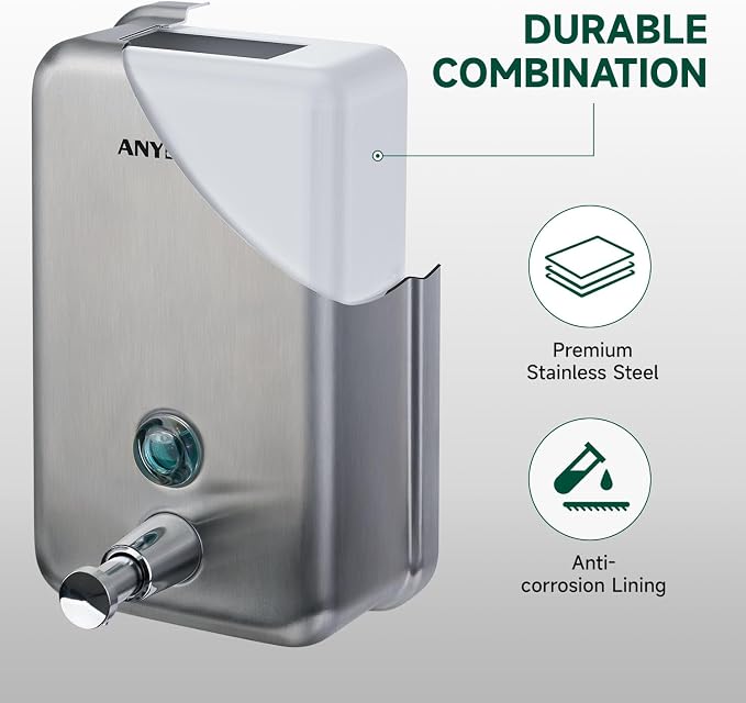 Commercial-Grade Manual Soap Dispenser, Durable Brushed Stainless Steel Finish - Image 2