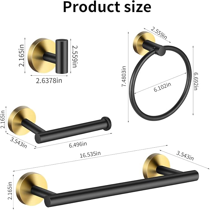 Bathroom Hardware Set Black and Gold，Towel Bar Set Including 2pcs 16inch Towel - Image 7