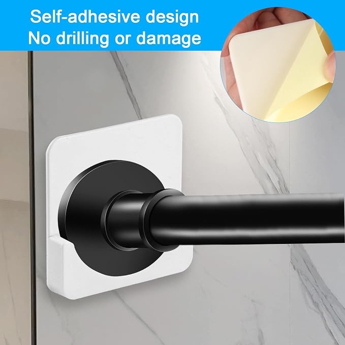 2 Pcs Adhesive Shower Rod Tension Holder, No Drilling Shower Curtain Rod Holder - Image 3