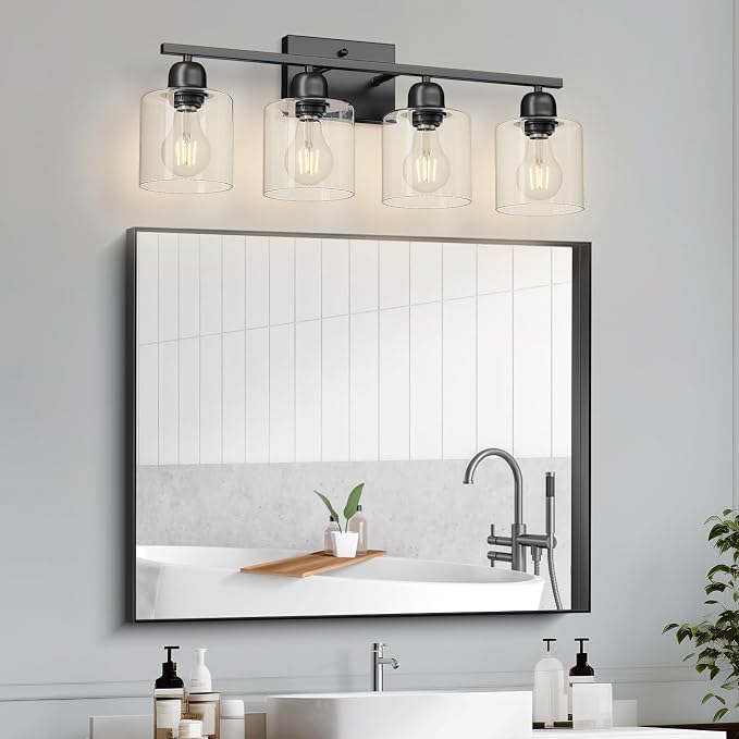 Modern 4 Light Bathroom Light Fixtures, 24 inch Black Vanity Lights - Image 8