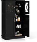 Tangkula Freestanding Floor Cabinet w/2 Glass Doors, 3-Level Adjustable Shelves by TANGKULA