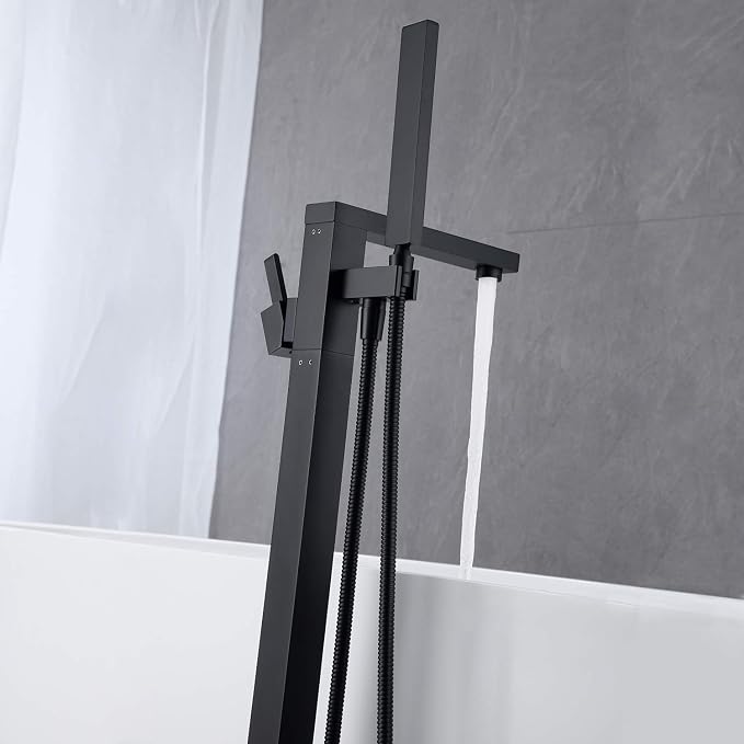 Freestanding Bathtub Faucet Tub Filler Black Floor Mount Bathroom Faucets Brass - Image 5
