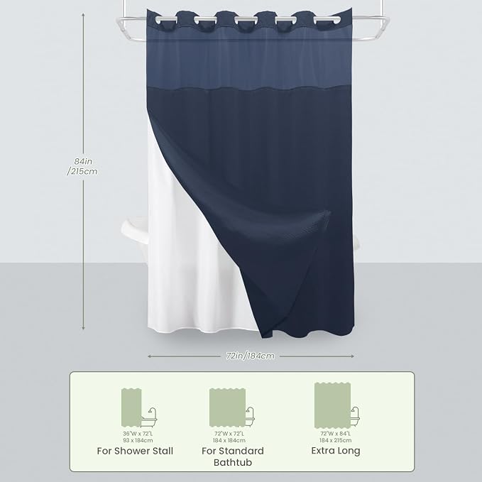 Inhousolu Long No Hook Shower Curtain - Image 7