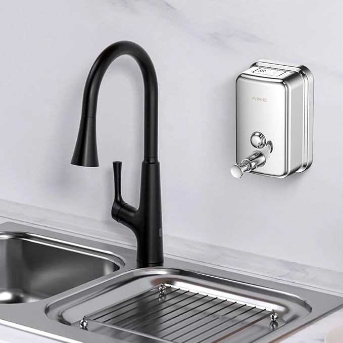 AIKE Polished Stainless Steel Wall Mount Pump Soap Dispenser Polished 34 fl.oz. - Image 8