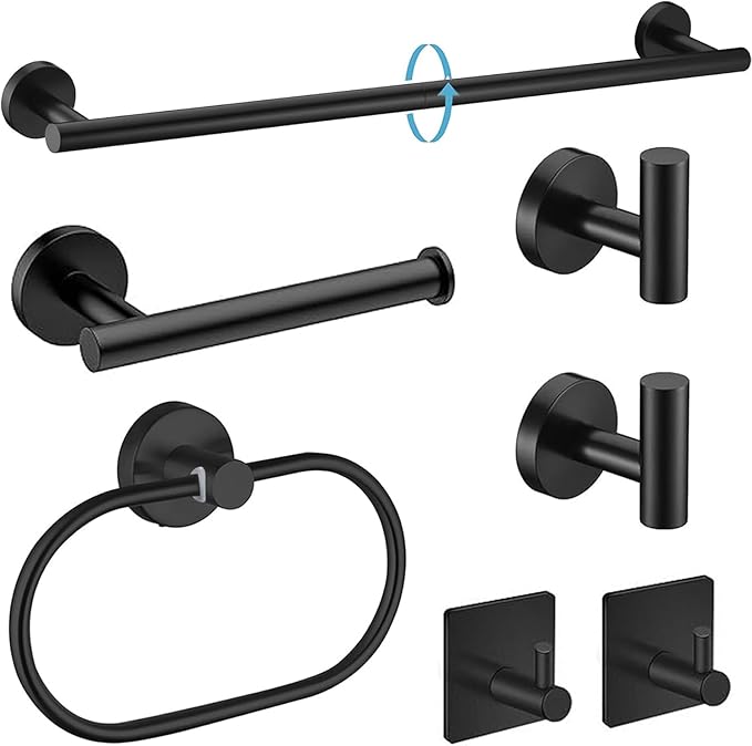 Black Bathroom Accessories Set, 7 Pieces Black Towel Bar Bathroom Hardware Set by Unknown