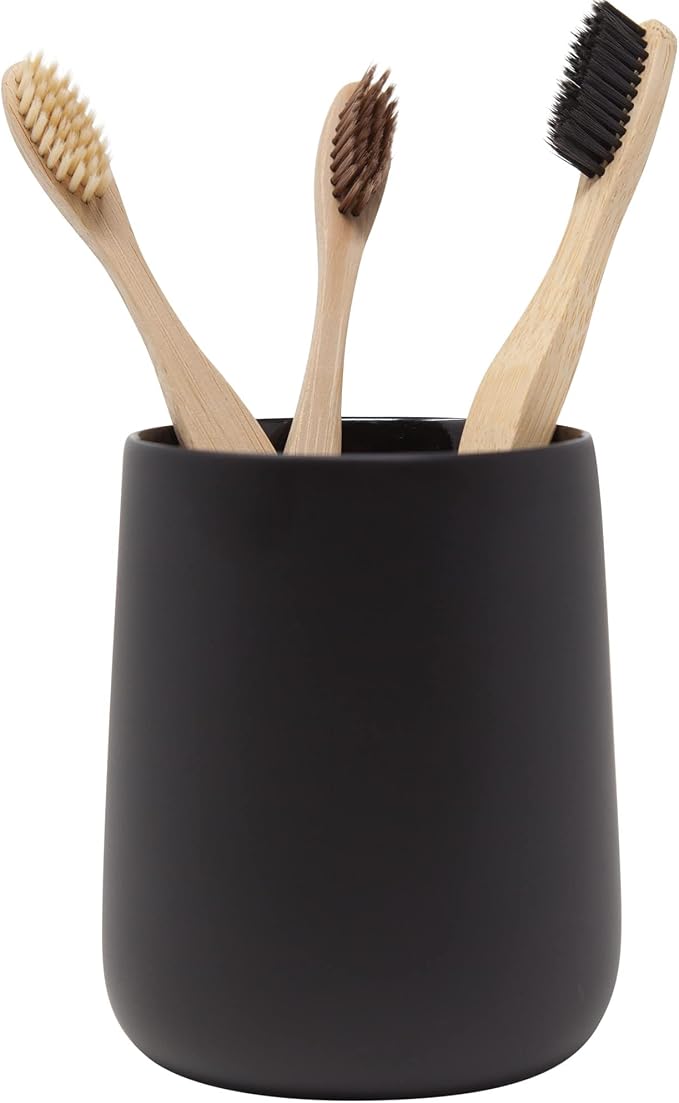 Matte Black Toothbrush and Toothpaste Holder and Cup by YEWDesign