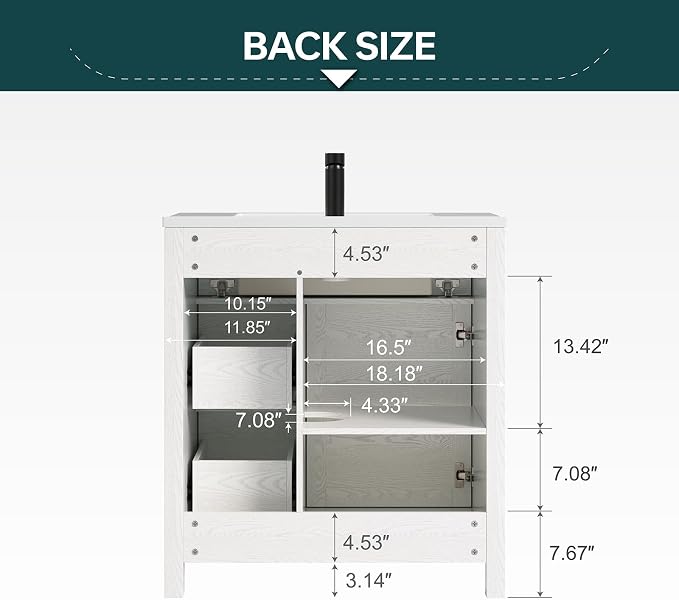 30" Bathroom Vanity with Sink, Modern Bathroom Storage Cabinet with Tilt-Down - Image 7