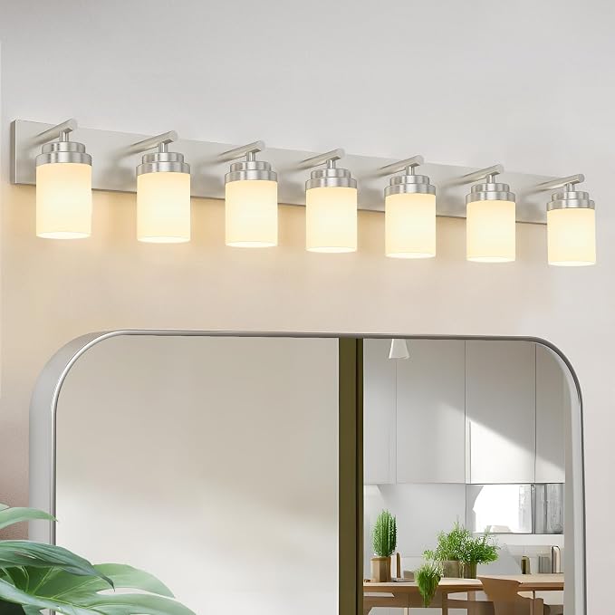 IZORRO Bathroom Vanity Light Fixture, 7-Light 51 Inch Brushed Nickel Bathroom by IZORRO