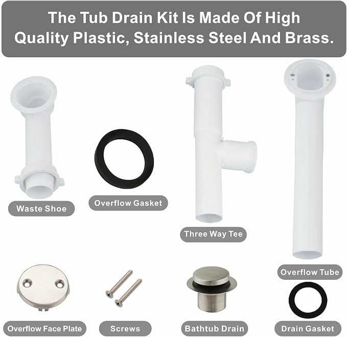 Brushed 1-1/2" Tubular Bath Drain Kit - Image 6