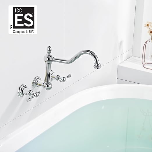 sumerain Vintage Tub Faucet Wall Mount Bathtub Faucet 3 Hole 8 Inches Center - Image 2