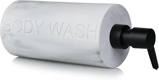 Resin White Marbled Body Wash Engraved Bottle Refillable Pump Dispenser - Image 2