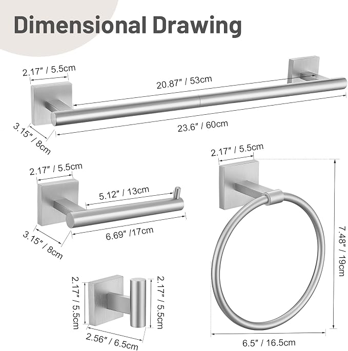 10 Pieces Bathroom Hardware Set Brushed Nickel Towel Bar Set Includes 23.6” - Image 7