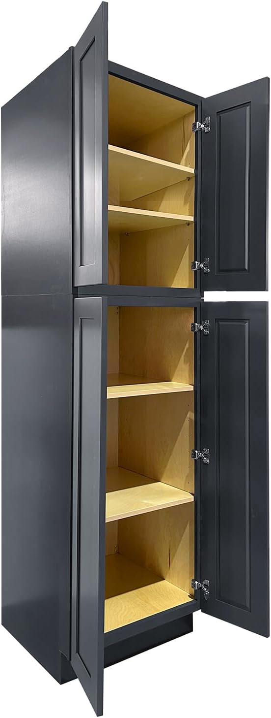 Pantry Cabinet, 4-Soft Close Door, 4 Adjustable Shelves, 2 Portion, Unassembled by Lieeres