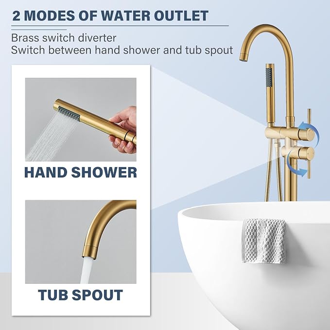 Brushed Gold Freestanding Bathtub Faucet - Image 5