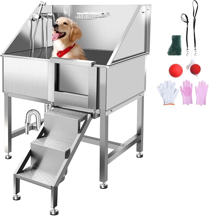 38" Pet Dog Bathing Station W/Ramp, Professional Stainless Steel Dog Grooming - Image 9