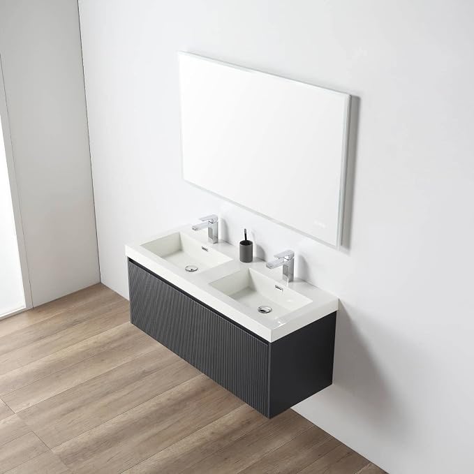 Blossom 48 Inch Double Sink Bathroom Vanity, All Wood Wall Mounted Floating - Image 3