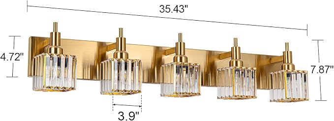 Gold Bathroom Vanity Lights, 5 Lights Crystal Bathroom Lighting Fixtures Over - Image 2