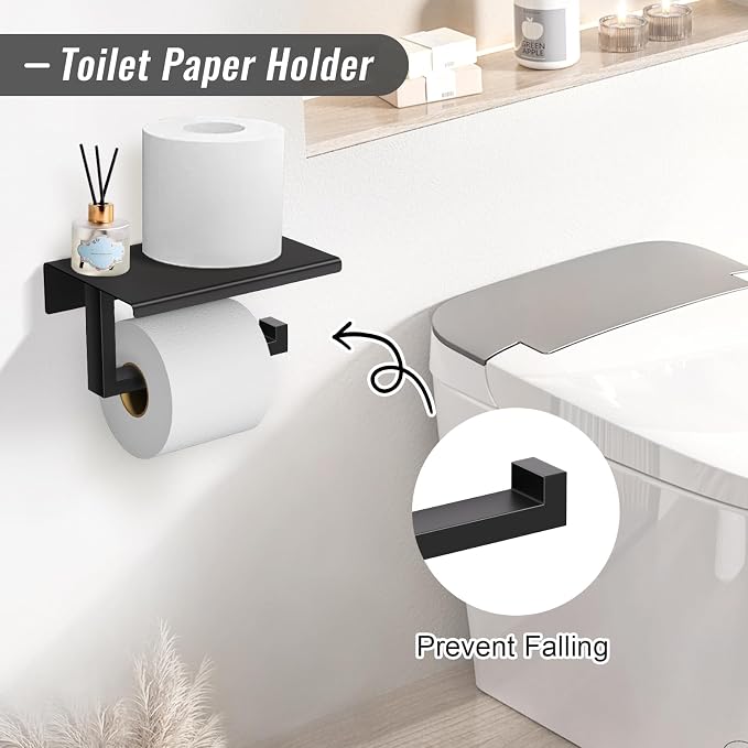 YACVCL 5 Pieces Matte Black Bathroom Hardware Accessorie Set 23.6 Inch Towel - Image 3