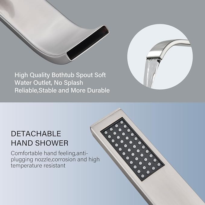 Freestanding Bathtub Faucet Brushed Nickel Tub Filler Floor Mount Single Handle - Image 3