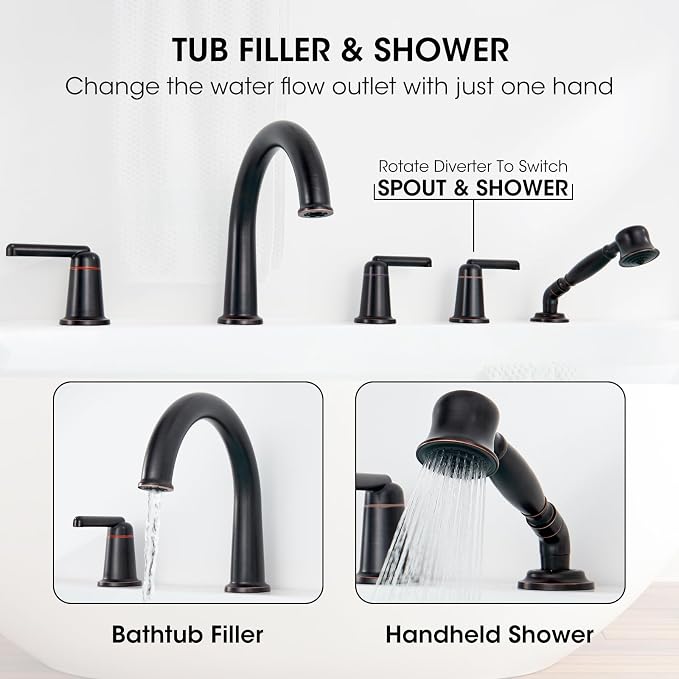 Roman Tub Faucet Set with Hand Shower, KRUZOO Bathtub Faucet Set Trim Kit with - Image 5