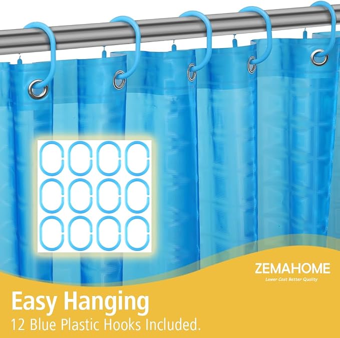 ZEMAHOMEEVA 3D Blue Geometric Plastic Shower Curtain Liner - Image 2