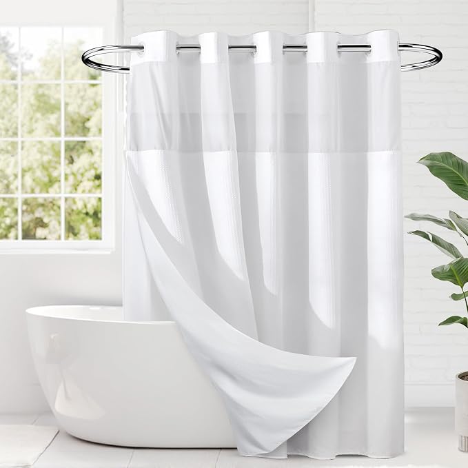River Dream Heavyweight No Hooks Required Dotted Waffle Weave Shower Curtain - - Image 8