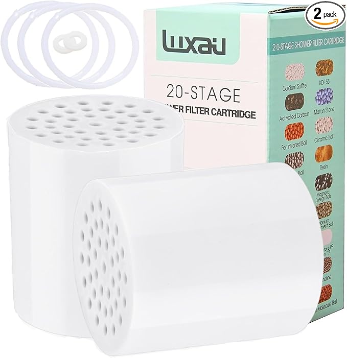 2 Pc Luxau 20 Stage Shower Filter Replacement Cartridge, Shower Head Filter by Luxau