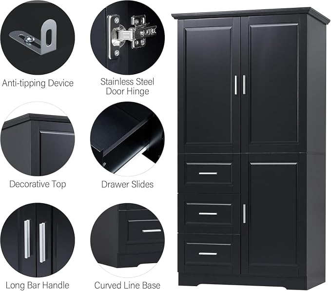 Tall Wide Storage Cabinet with 3 Doors, 3 Drawers, and Adjustable Shelves - Image 6