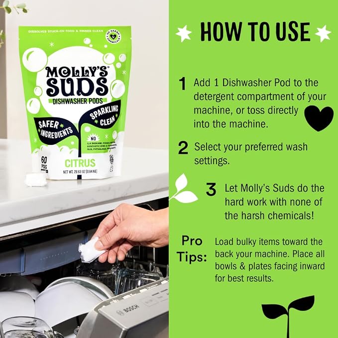 Molly's Suds Dishwasher Pods | Clean Dishwasher Detergent, Cuts Grease & Rinses - Image 5