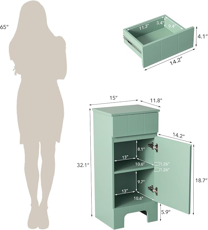 Small Bathroom Cabinet with Adjustable Shelves, Anti-Tip Design, 14.96" L x - Image 2