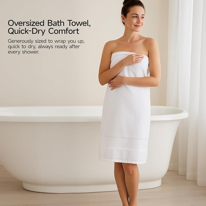 REDKISS 100% Cotton Bath Towels Set of 4, Extra Large Bath Sheets 27 X 59 Inches - Image 3
