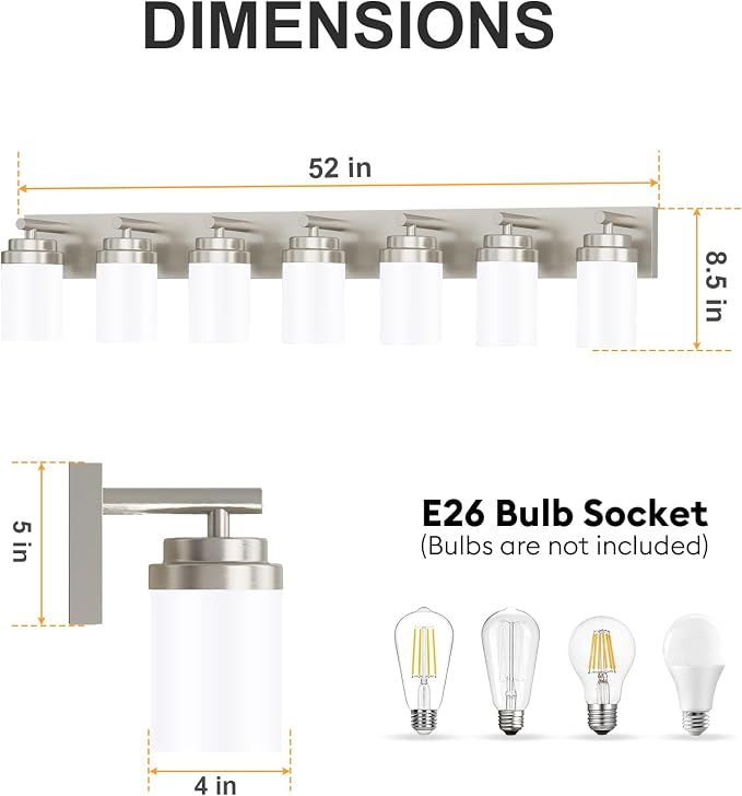 IZORRO Bathroom Vanity Light Fixture, 7-Light 51 Inch Brushed Nickel Bathroom - Image 2