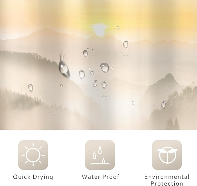 Riyidecor Misty Mountain Shower Curtain 72Wx72H Inch Brown Sunrise Nature - Image 6