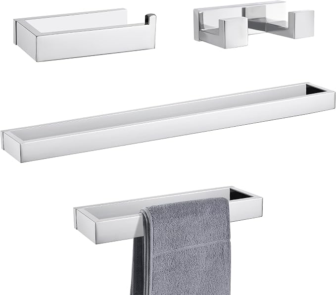 Lairuier Bath Towel Bar Set, Polished Chrome 4-Piece Bathroom Hardware Set by LairuierBathroomHardwareSet