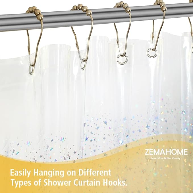 Holographic Thin 3D EVA Shower Curtain Liner Glitter Star, 72x72 Premium Light - Image 4