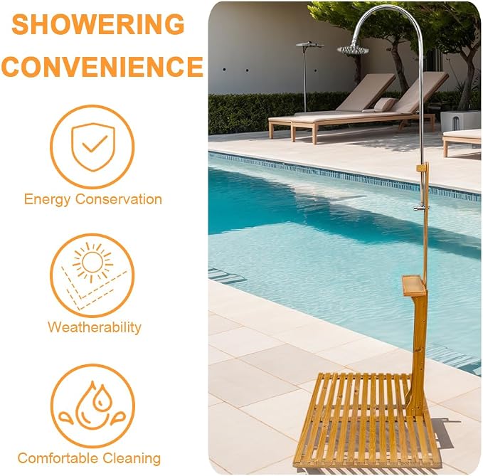 Outdoor Shower Kit Portable Wood Outdoor Garden Pool Shower - Image 7