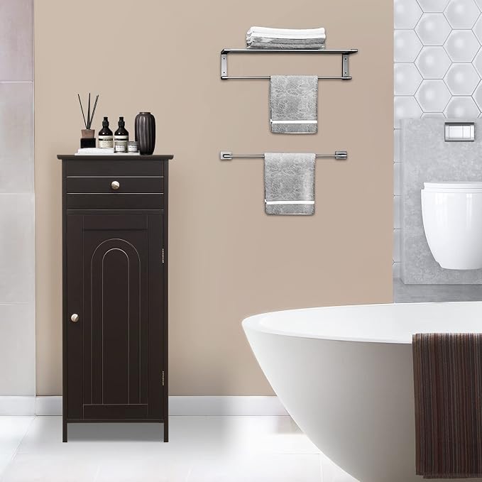 COSTWAY Bathroom Storage Cabinet, Single Door Floor Cabinet - Image 2
