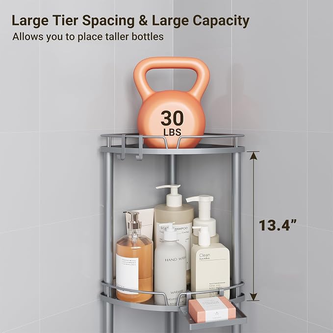 ELYKEN Corner Shower Caddy Standing, 3 Tier Rustproof Metal Shower Organizer - Image 5