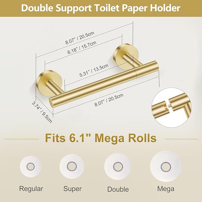TQKAG Brushed Gold 5 Piece Bathroom Hardware Accessories Set 23.6" SUS304 - Image 3