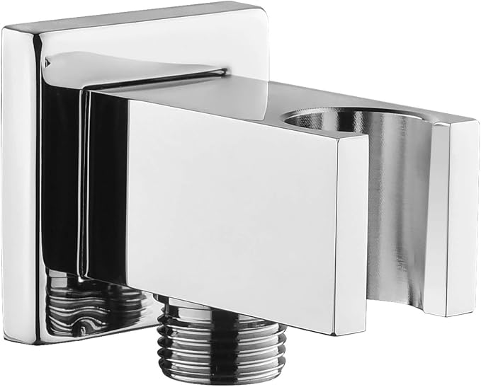 Chrome Wall Supply Elbow with Hand Shower Holder, Keymark Brass Square by Keymark
