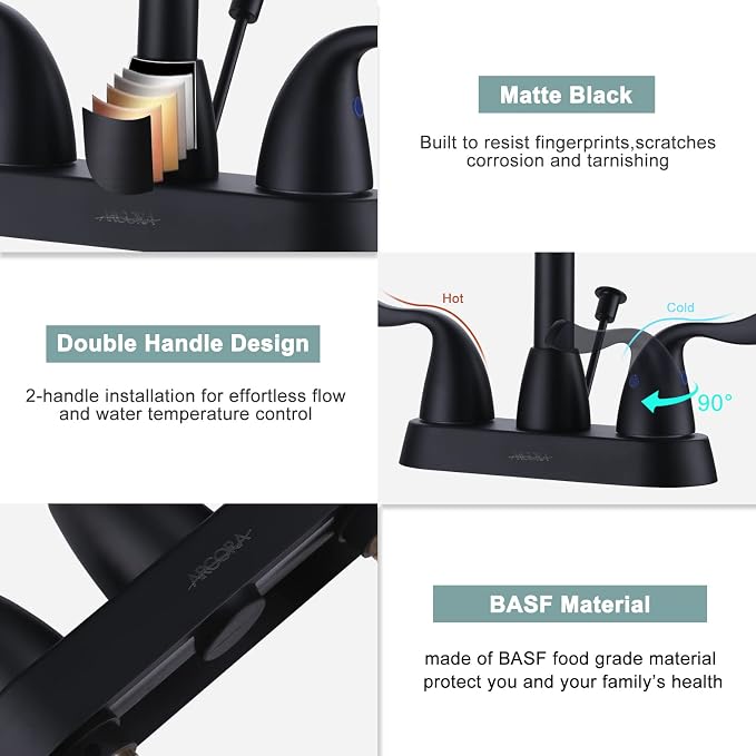 ARCORA Matte Black Bathroom Faucet, 4 Inch Centerset Bathroom Sink Faucet - Image 5
