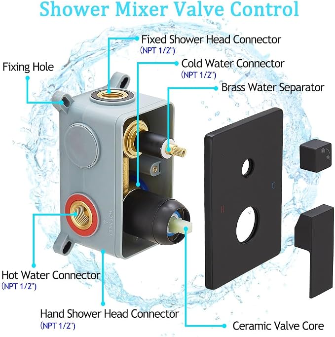 Shower Faucet Set Rain Shower System Matte Black - Image 5