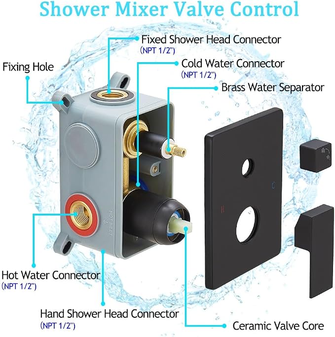 Rainfall Shower System Matte Black Shower Faucet Set - Image 6