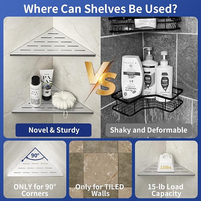 Corner Shower Shelf 10", Brushed 304 Stainless Steel Slot Design Recessed - Image 4