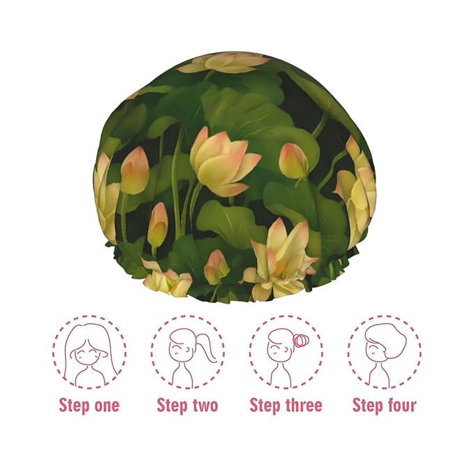 Elegant Lotus Shower Cap for Women Reusable Waterproof Stylish Bath Hat Hair - Image 7