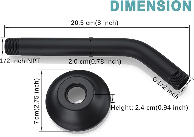 BESTILL Wall Mounted 8 Inch Shower Head Arm, Shower Arm and Flange Included - Image 5